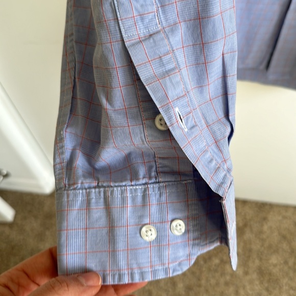 Men’s Club Room Cotton Long Sleeve Button Up Shirt  Blue Size 18 34/35” - Picture 5 of 8